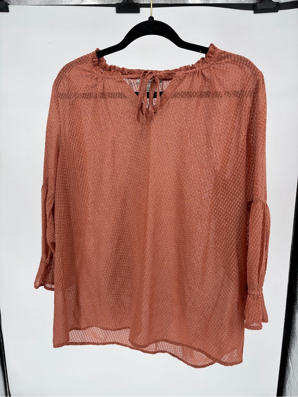 Rust Textured Tie-Neck Peasant Tunic